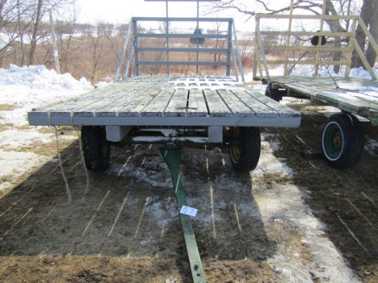 8 X 16 Ft. Wooden Flat Rack on John Deere 953 Four Wheel Wagon