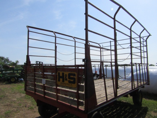 H&S 9 X 16 Ft. Steel Bale Throw Rack on MN Jumbo 10 Ton Four Wheel Wagon, E