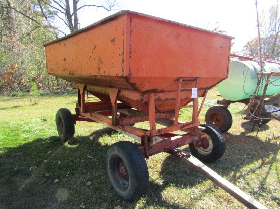Kory Gravity Box with 12 FT. Hydraulic Drill Fill Auger on MN 6 Ton Four Wheel Wagon