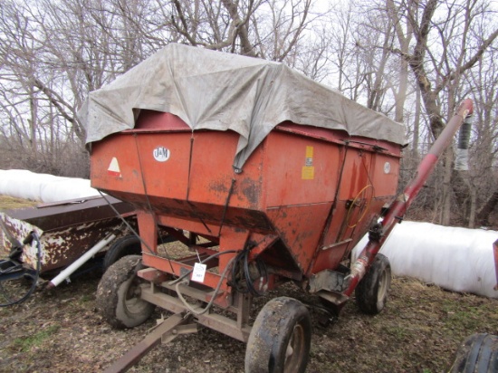 J&M Gravity Box with 6 Inch X 13 Ft. Hydraulic Drill Fill Auger on Harms 8