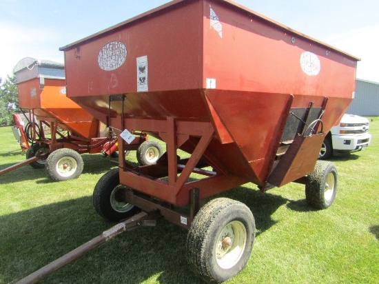 Ficklin Gravity Box on Harms 10 Ton Four Wheel Wagon