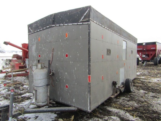 Shop built 8 FT X 20 FT Insulated Fish House, Crank Down Frame on Transport