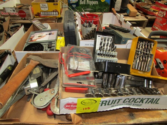 Pallet Including: Several Drill Bits, Misc. Sockets, Taps, Electric Rapala Fillet Knife & Misc.