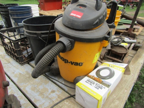790. 6 Gallon Shop Vac, Unused 11l-15016 Tire tube, 2 Containers of Misc. Wrenches, Clevis & Misc.