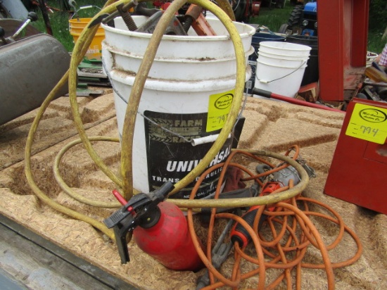 793. Approx. 15 FT. 220 Cord, C Clamps, Turn buckle, Fire Extinguisher, Misc. Wrenches