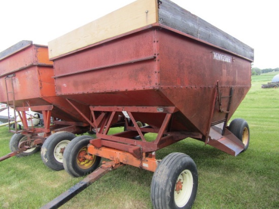 366. MN Model 250 Gravity Box with Wooden Extensions on MN 8 Ton Wagon, Ext. Pole, 11L X 15 Tires