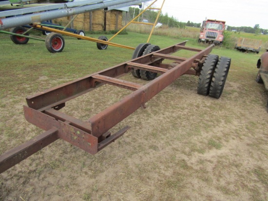 1665. Trailer Frame Made From Studebaker Truck, Dual Wheels, Tractor Hitch,