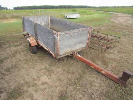 1667. 4 X 8 FT. Single Axle Utility Trailer, Tilt Bed, Wood Box, Your Bid P