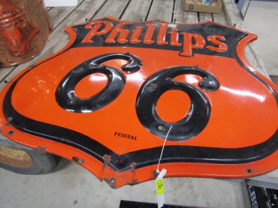 1719. Metal Phillips 66 Sign, 4 FT. X 4 FT. Drilled Holes,