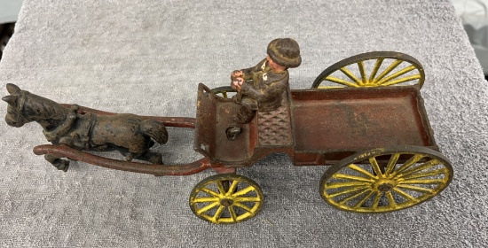 Cast Iron buckboard with man and single horse, 44, approx. 11”