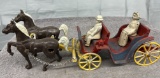 Stanley horse and carriage with 2 horses and man and lady, Approx. 11 ½”