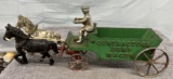 Arcade contractors dump wagon with 2 horses and man, with Arcade pickax, Approx. 13”
