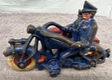 Cast Iron Champion police motorcycle with side car,