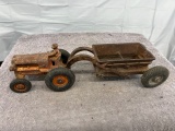 Arcade Allis-Chalmers tractor with man and dump trailer, Approx. 10”