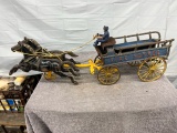 Cast Iron Fire Patrol wagon with 2 horses, man, and 1 firefighter