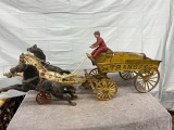 Cast Iron transfer wagon set of 3 horses, wagon and man, Approx. 19”