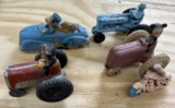 (5) Hard rubber toys, 2 Mickey Mouse and 1 Donald Duck, one money