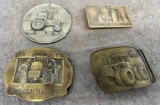 (3) John Deere belt buckles and a John Deere medallion, $ x 4