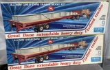 (2) 1/25 Model kit for Great Dane extendable heavy duty flatbed trailer, unknown if complete, $ x 2