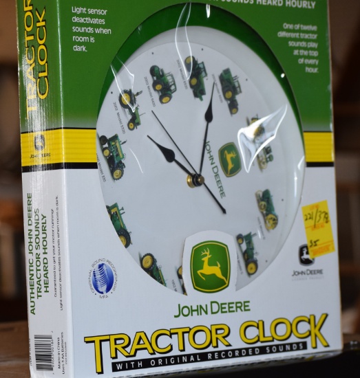 35.   221-378. JD Precision Clock  & 2 Precision Posters & Small Lunch Box,