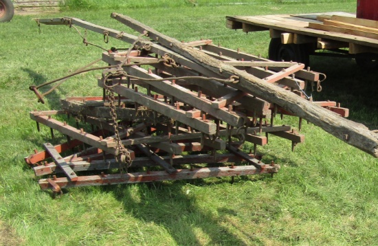 974. 5 Section Wooden Spike Tooth Harrow with Evener