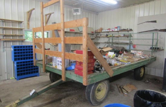 655. 8 X 14 FT. Wooden Flat Rack on Sands Four Wheel Wagon