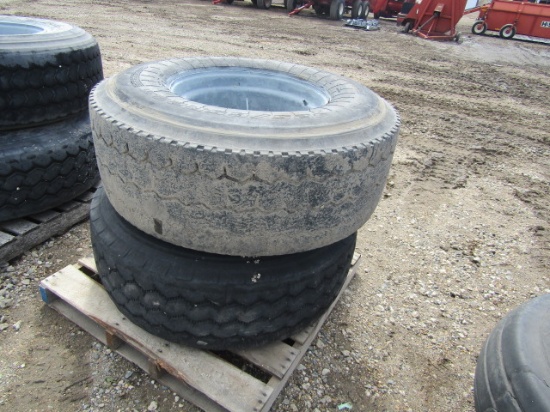 894. (2) 425/65R/ 22.5 Tires on 10 Hole Rims, Sold Individually, Your Bid X
