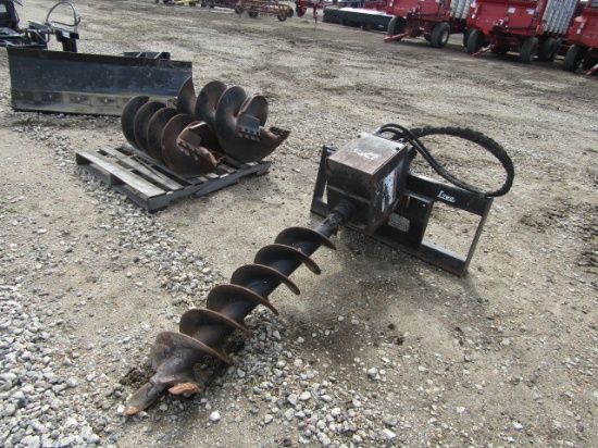 897. Lowe Skid Loader Hydraulic Post Hole Digger with 10 Inch, 18 Inch & 24