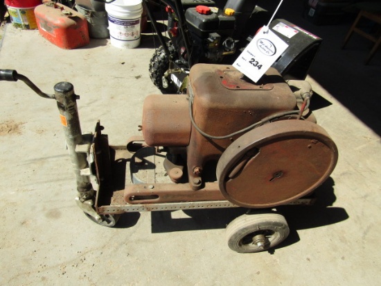 234. McCORMICK LP 1.5 – 2.5 H.P. GAS ENGINE ON CART, ENGINE IS FREE BUT HAS