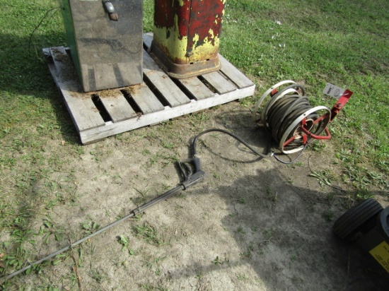 9. B&B HOSE REEL WITH 50’ PRESSURE WASHER HOSE AND WAND