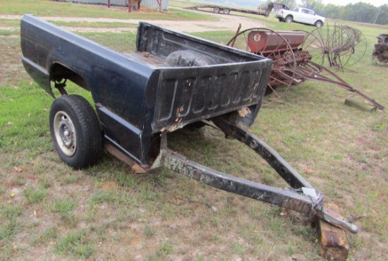 611. TWO WHEEL TRAILER MADE FROM PICKUP BOX, YOUR BID PLUS: TAX, LICENSE, R