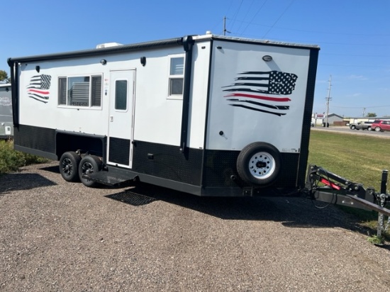 39. 2021 8’ X 21’ V American Ice Castle Fish House, on GS Trailer HYD Tandem Axle Frame,