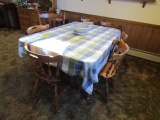 1026. BELIVED TO BE MAPLE DINING SET WITH 6 CHAIRS, HUTCH, ROCKER, SIDE TAB