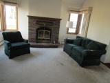 1038. GREEN OCCASSIONAL CHAIR AND LOVE SEAT