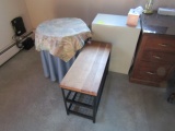 1041. 2 DRAWER FILE CABINET, SMALL STORAGE TABLE, SMALL ROUND TOP TABLE