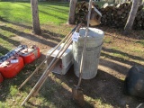 980. (2) GARBAGE CANS, KENNEL CAB, GARDEN TOOLS