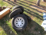 982. (3) 17.5 / 80/ 13 TIRES ON RIMS, (2) 6 X 12 TIRES, BID IS FOR ALL, ONE