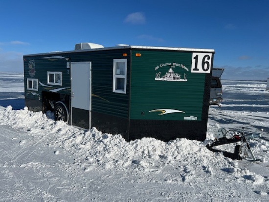 2024 8’ x 17’ V American Surplus Trophy Hunter Ice Castle Fish House on GS Trailers