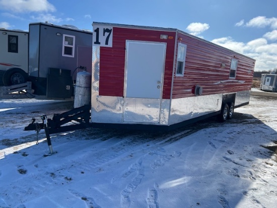 2016 8’ x 26’ V American Surplus Ice Castle Fish House on Valley HYD Tandem Axle Frame