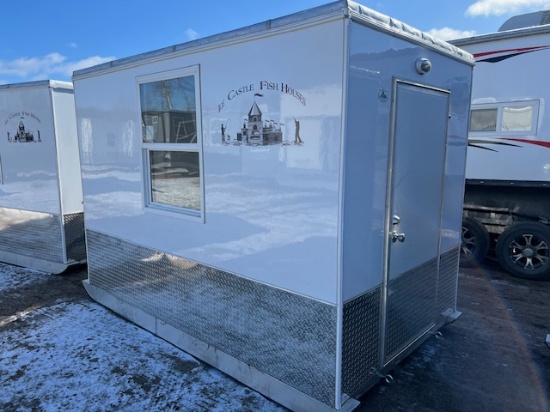 6’ x 10’ Little Skidder Fish House, Alum Skids, 6 Holes, Hole Lights, Spear Hole, Rubber Floor,,