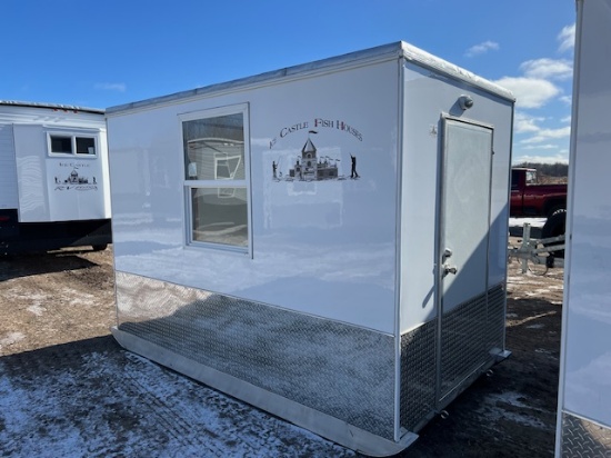 6’ x 10’ Little Skidder Fish House, Alum Skids, 6 Holes, Hole Lights, Rubber Floor,