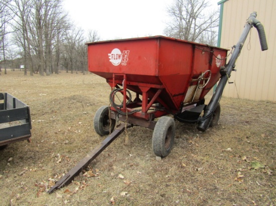 1212. FLOW EZ GRAVITY BOX WITH 13 F.T HYDRAULIC DRILL FILL AUGER ON MN FOUR