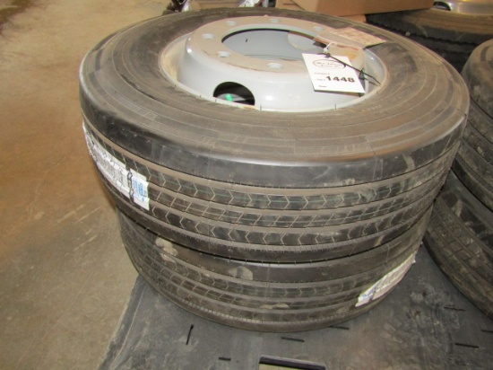 1448. 216-342. (2) UNUSED 245-17.5 18 PLY COOPER TIRES ON 8 HOLE TRUCK RIMS