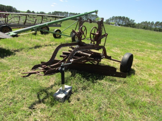 220. PULL TYPE TWO WHEEL ROAD GRADER WITH 9 FT. BLADE, WITH 3 PT. DRABAR HI
