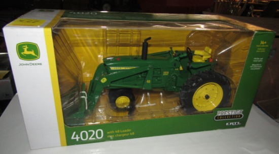 477. 324-1147. 1/16 PRESTIGE COLLECTION JD 4020 W/ 48 LOADER, NIB, TAX