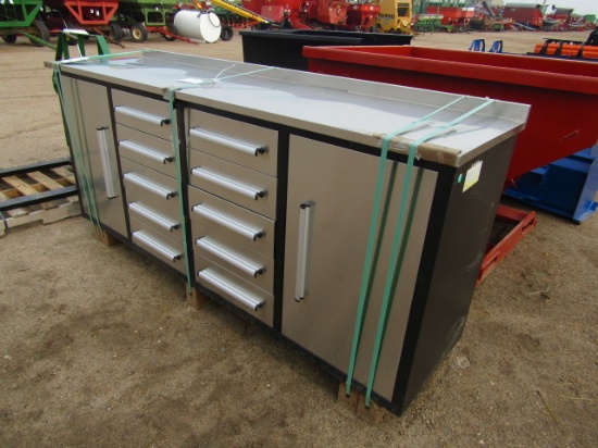 1093. 424-1115. UNUSED 8 FT. 10 DRASER / 2 DOOR TOOL BENCH AND CABINET, TAX