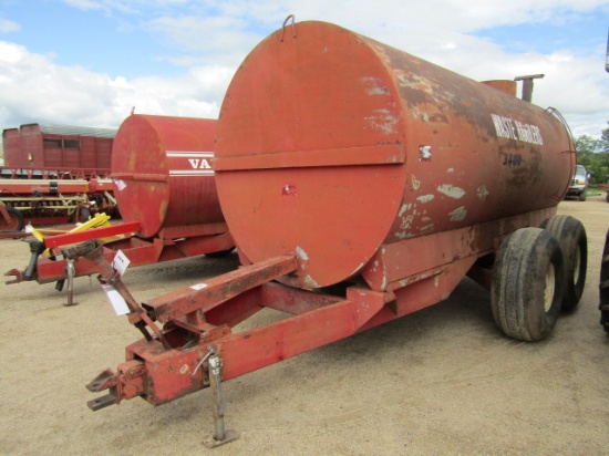 934. 371-951. WASTE HANDLERS 3400 GALLON LIQUID MANURE TANK, TANDEM AXLES, DISCHARGE PIPE SPREADER,