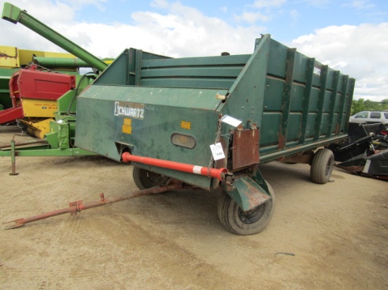 938. 377-975. SCHWARTZ FRONT UNLOAD POWER BOX ON 4 WHEEL WAGON, TAX / SIGN ST3