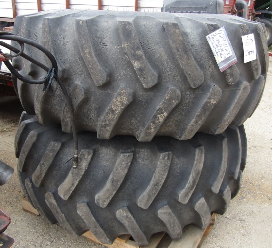 971. 429-1123. (2) 23.1R X 26 COMBINE TIRES ON 8 BOLT RIMS, ONE TIRE IS BAD,