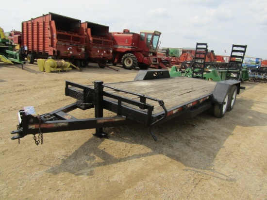 989. 228-1313 2014 ABU 7’ X 18’ + 2’ BEAVERTAIL TANDEM AXLE TRAILER, RAMPS,